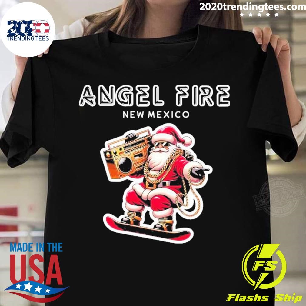 Best Angel Fire New Mexico Christmas Snowboard Santa Claus T-shirt