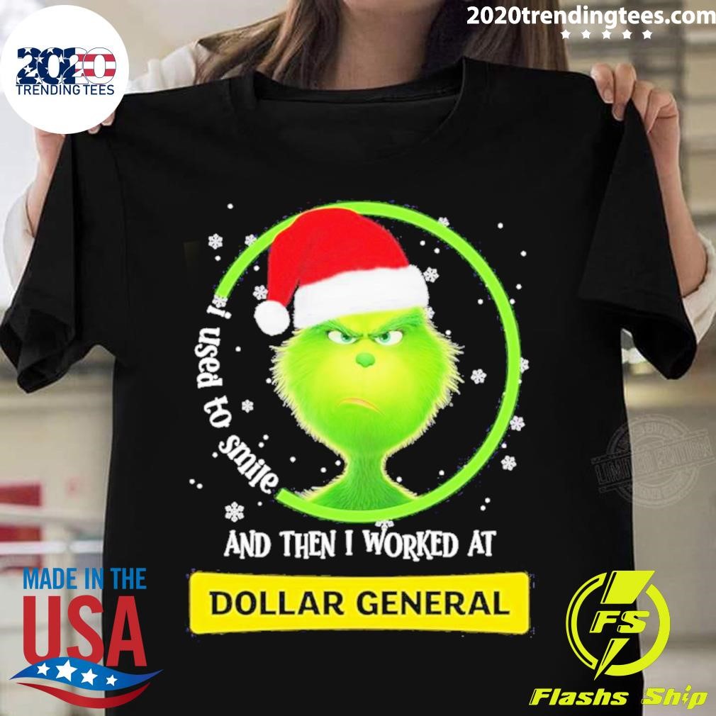Best Grinch Santa I Used To Smile And Then I Worked At Dollar General Logo Christmas T-shirt