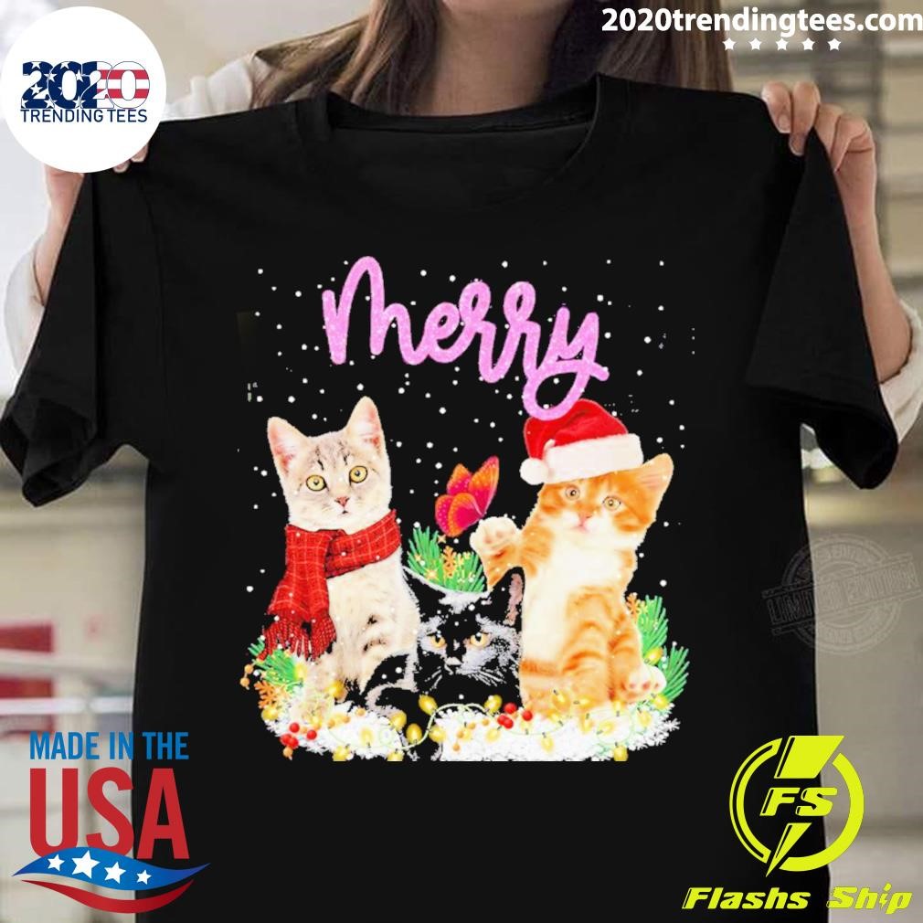Best Merry Cat Christmas Hat Santa T-shirt
