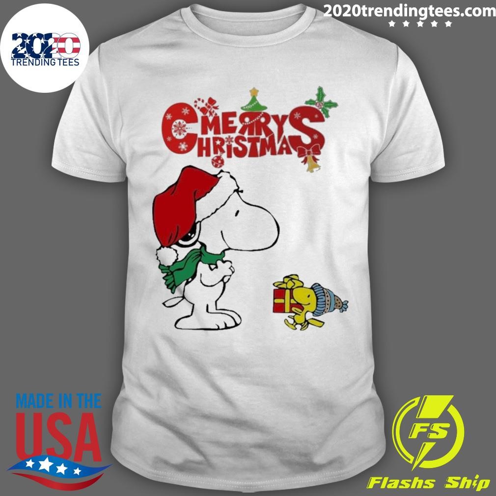 Best Snoopy And Woodstock Hat Santa Merry Christmas T-shirt