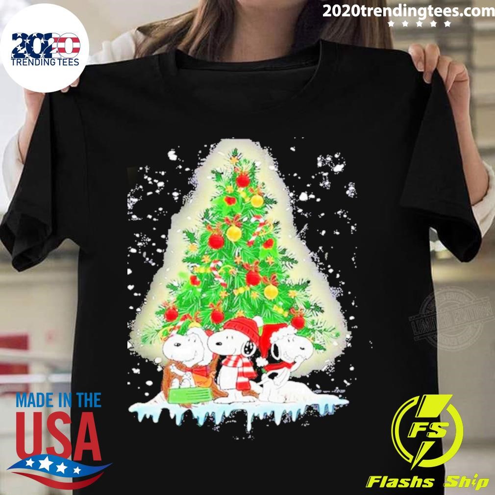Best Snoopy Hat Santa Pine Tree Merry Christmas T-shirt