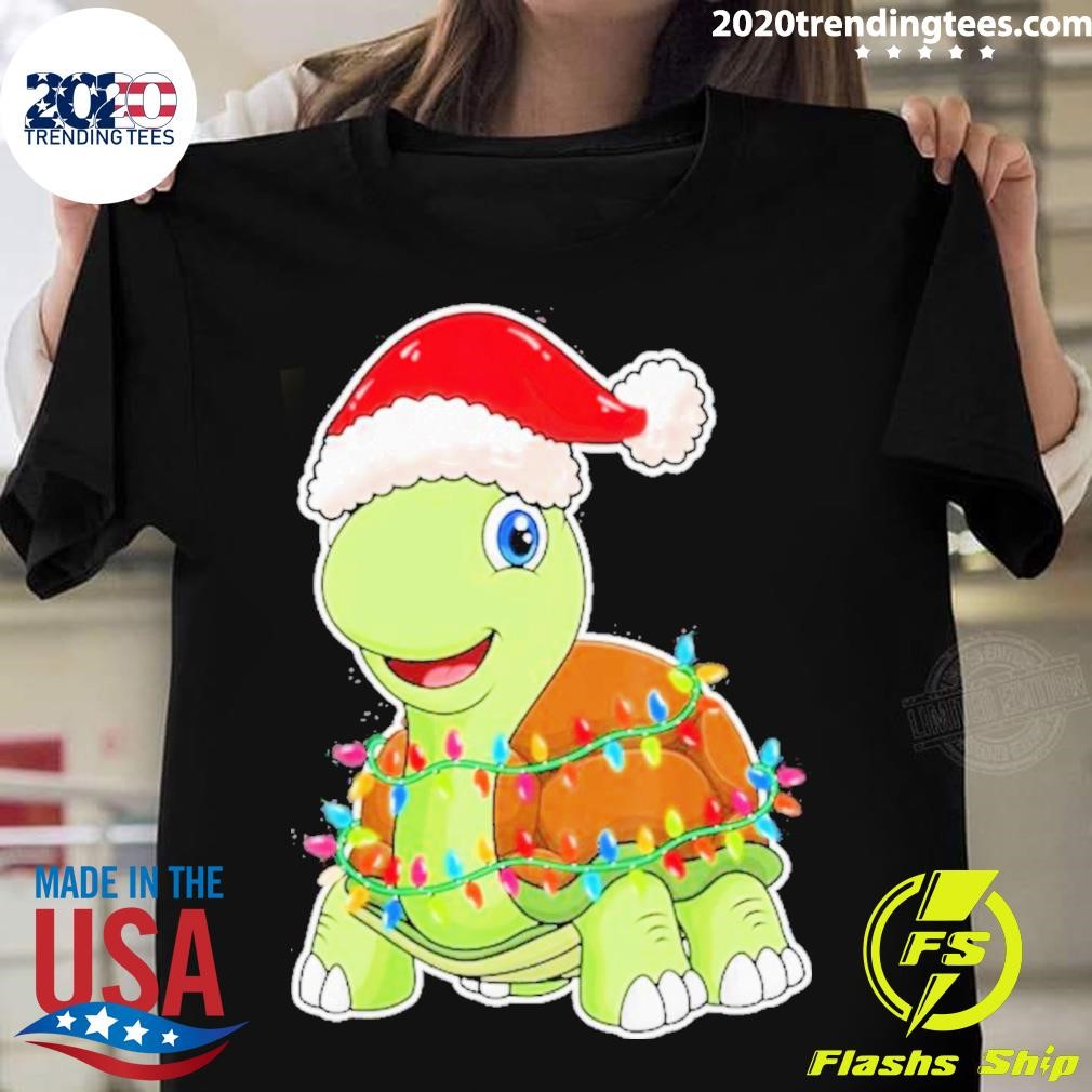 Best Turtle Hat Santa Light Merry Christmas T-shirt