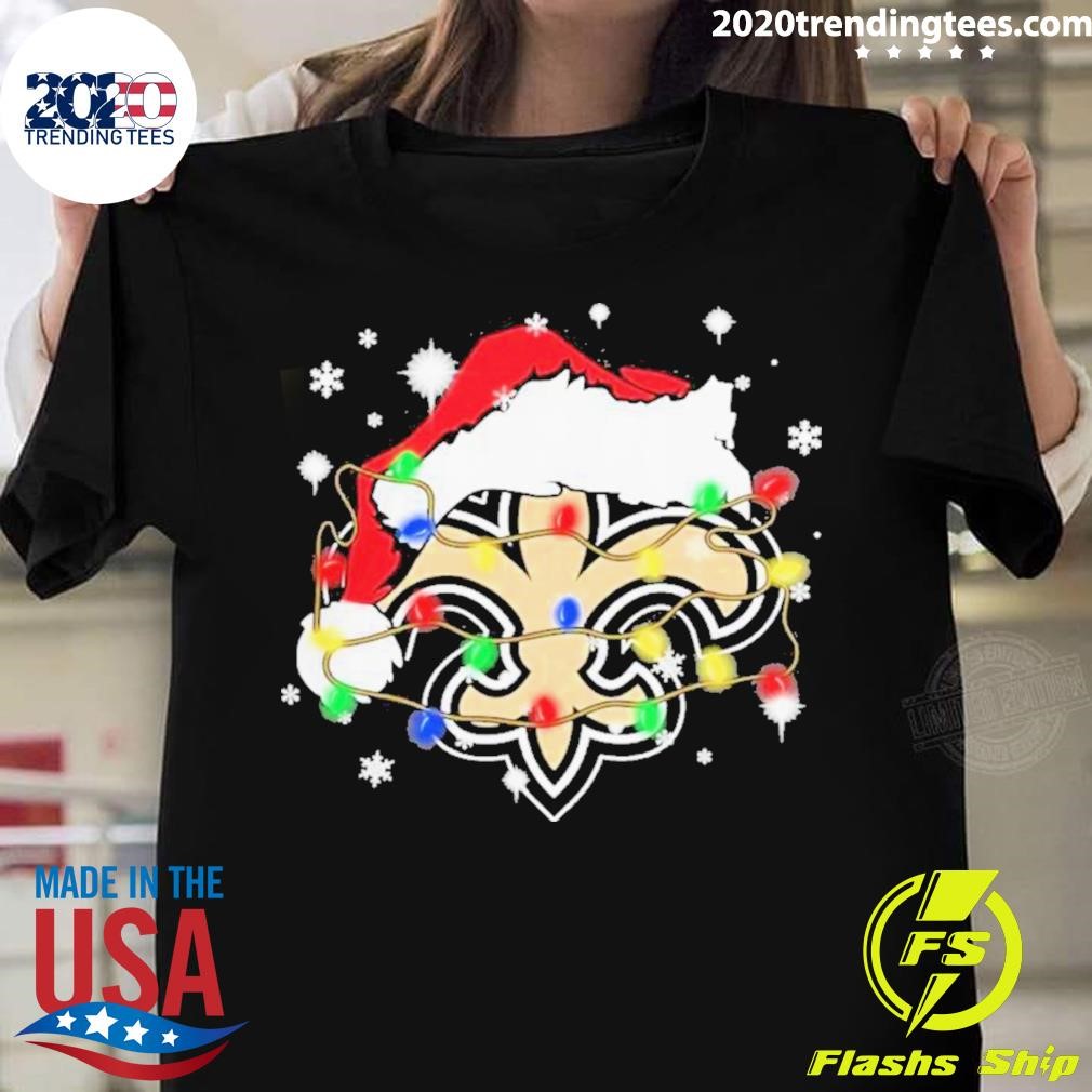 Christmas Light Hat Santa New Orleans Saints Logo T-shirt