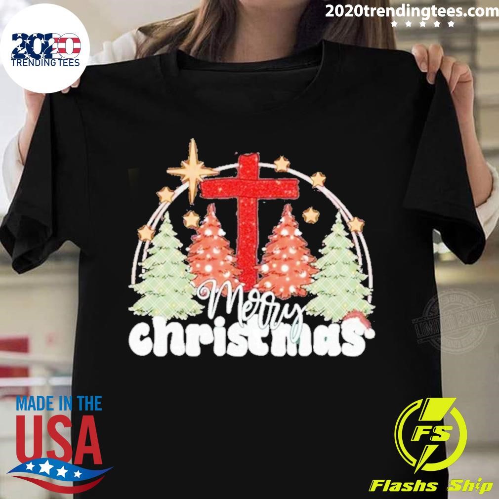 Cross Pine Tree Merry Christmas T-shirt