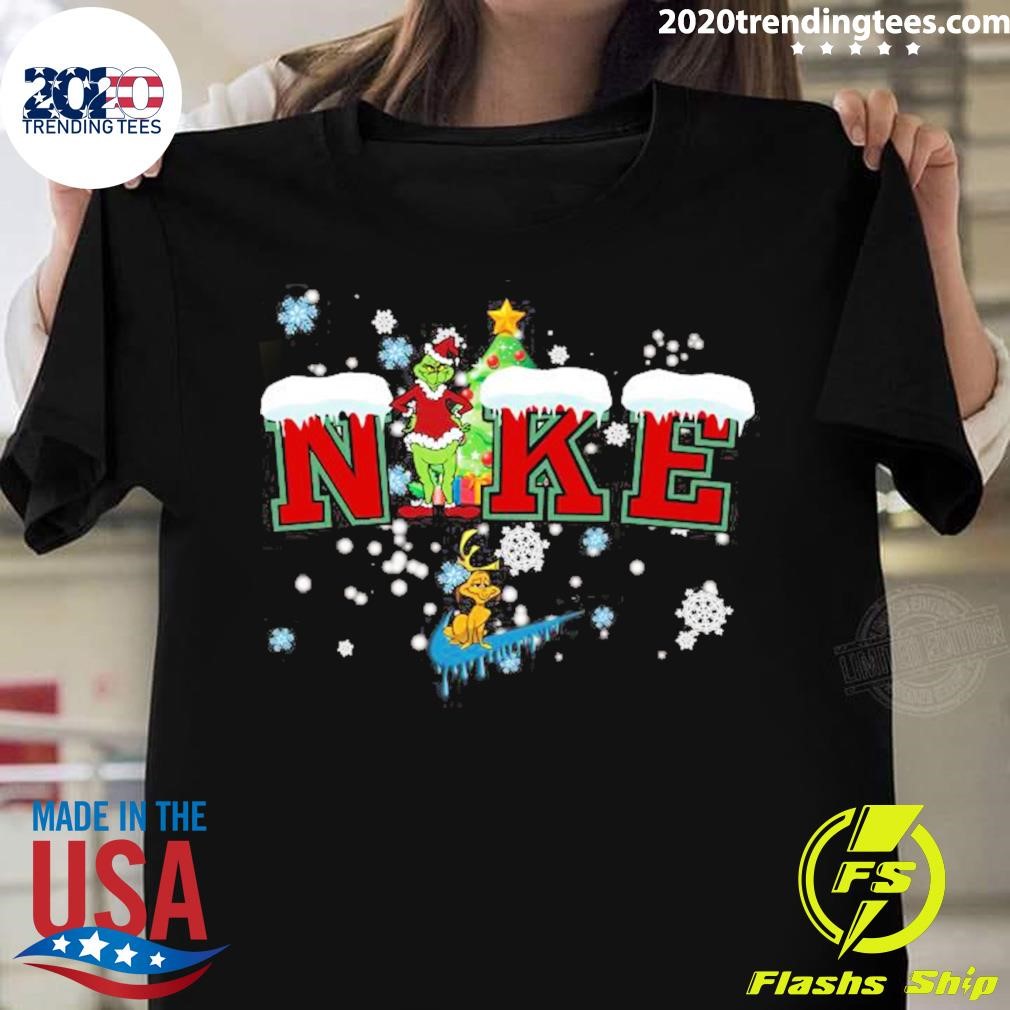 Cute Grinch Snow Nike Logo Merry Christmas 2024 T-shirt