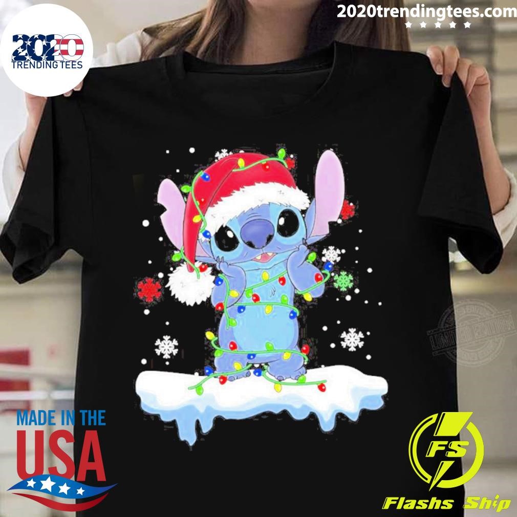 Disney Lilo and Stitch Santa Stitch Christmas Lights T-shirt