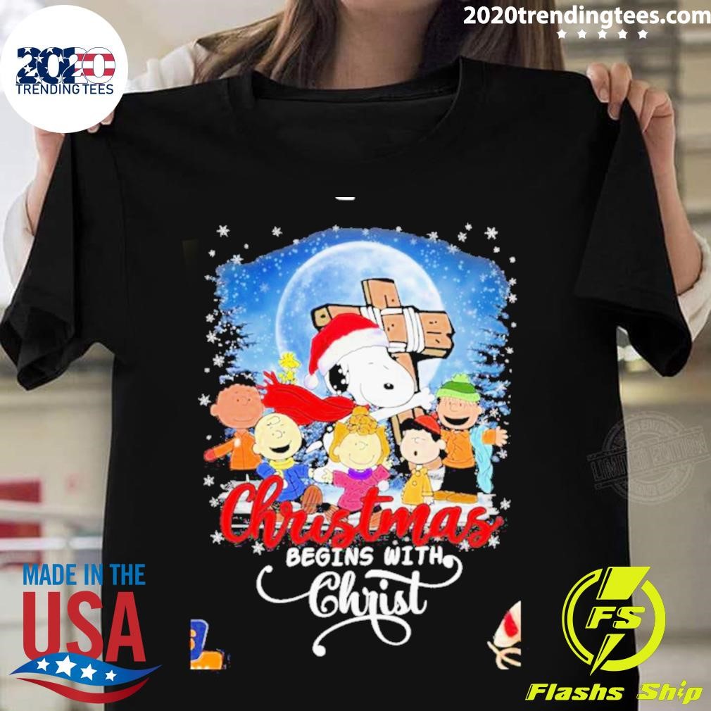 Funny Christmas Begin With Christ The Peanuts Characters Snoopy Shirt