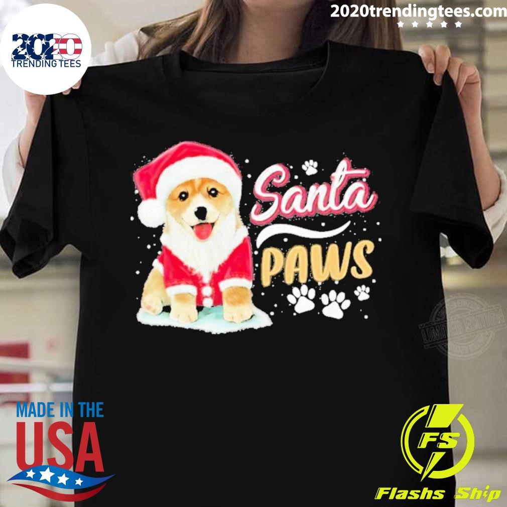 Funny Pembroke Welsh Corgi Dog Hat Santa Paws Christmas T-shirt
