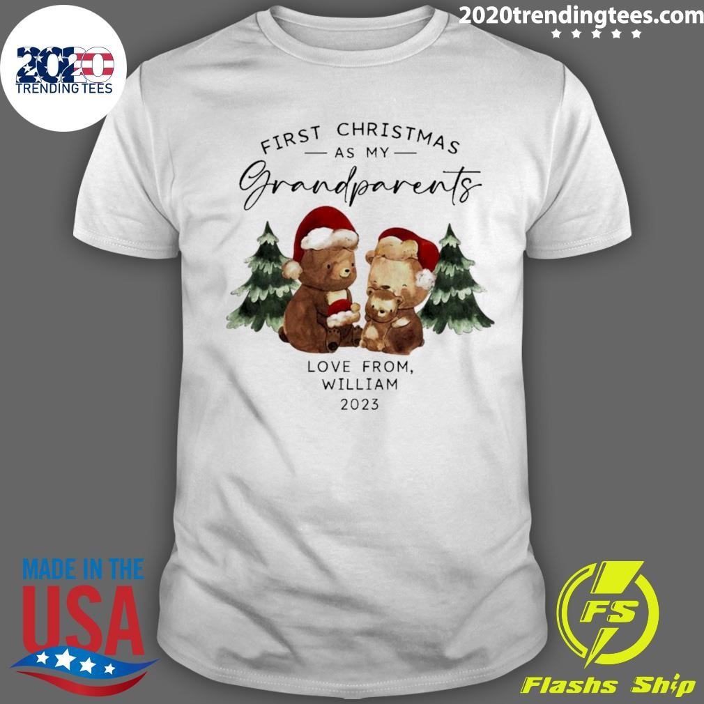 Funny Personalized Bear Family First Christmas As Grandparents T-shirt