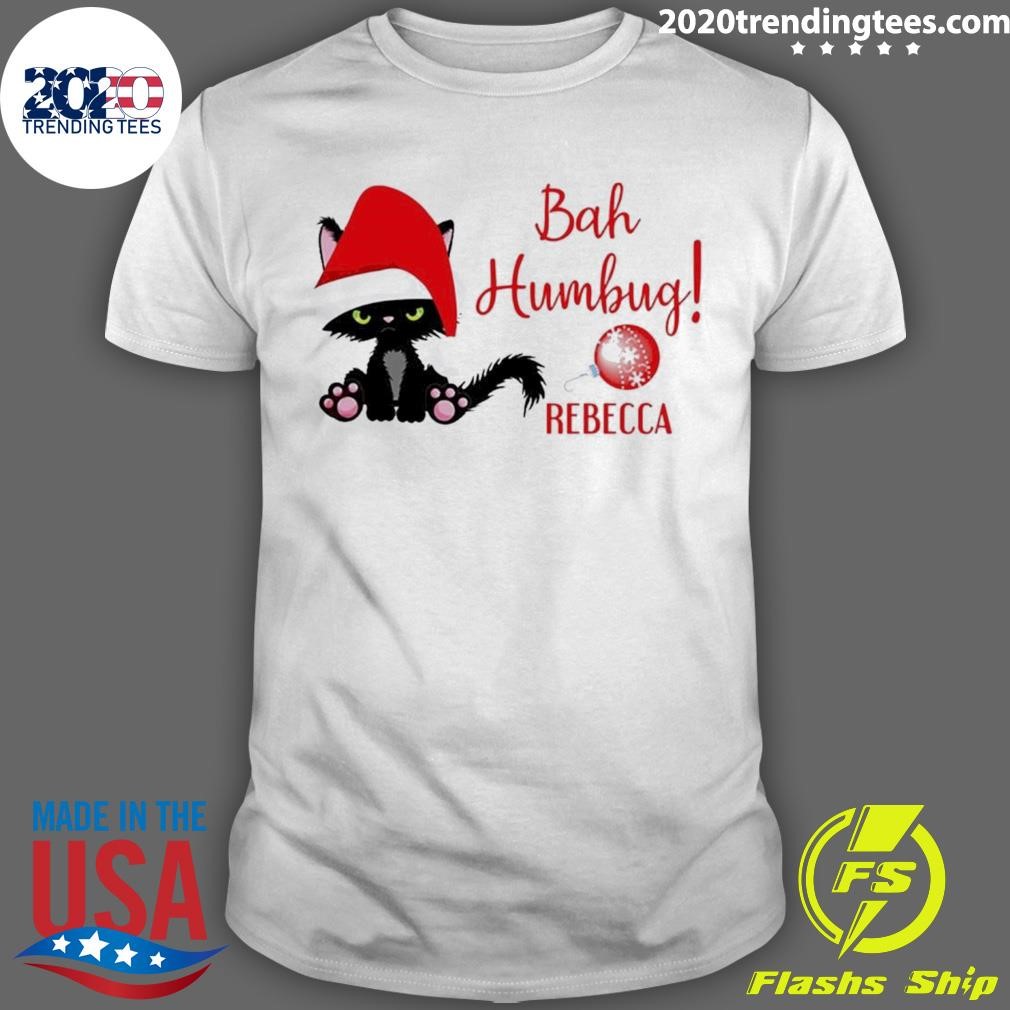 Funny Santa Black Cat Bah Humbug Xmas T-shirt