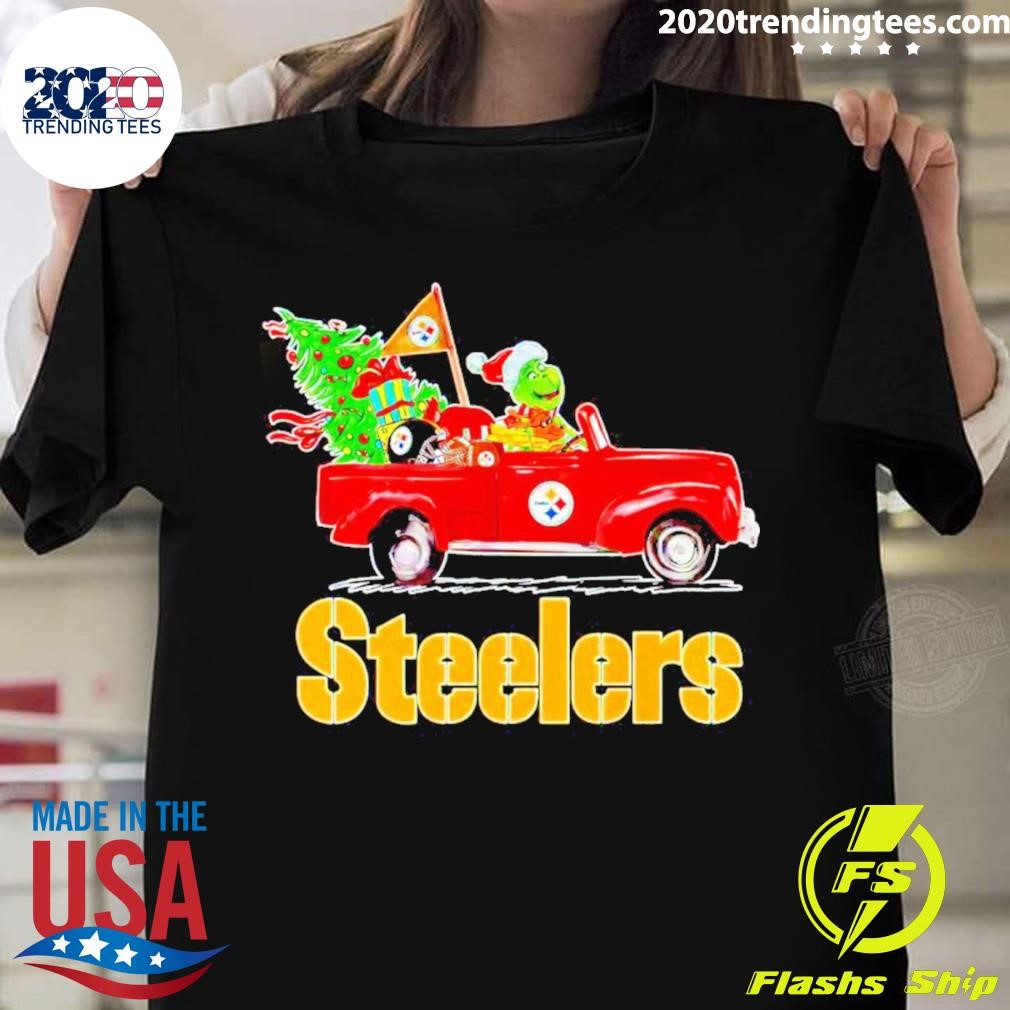 Grinch Driving Car Pittsburgh Steelers Christmas T-shirt