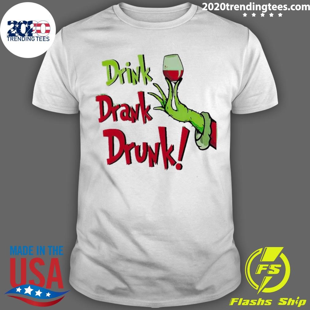 Grinch Hand Drink Drank Drunk Christmas T-shirt