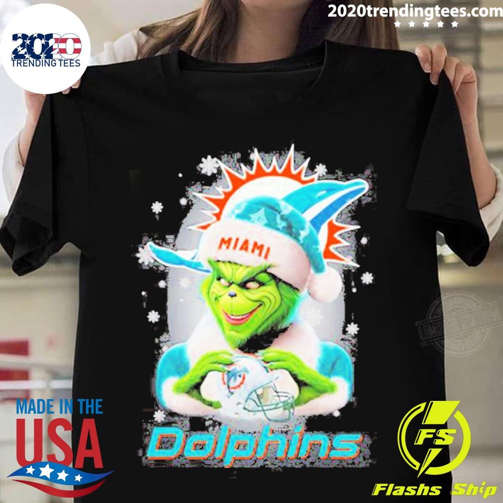 Grinch Hat Santa Love Miami Dolphins Merry Christmas T-shirt