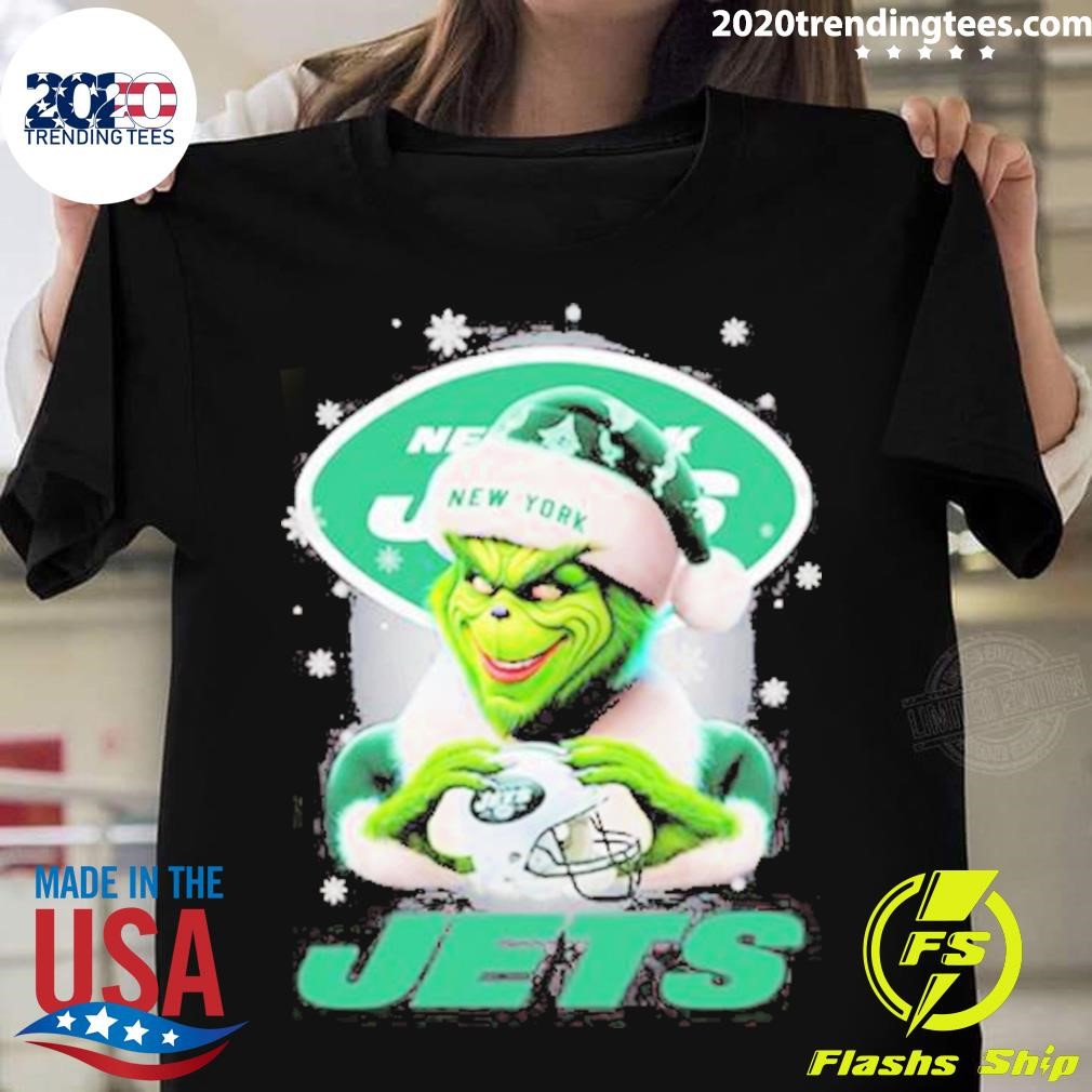 Grinch Hat Santa Love York Jets Merry Christmas T-shirt