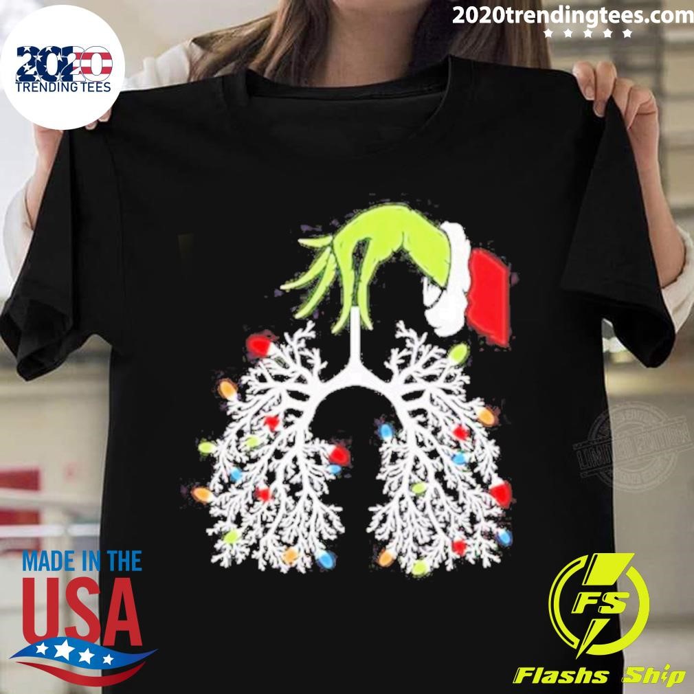Grinch Santa Lung Light Merry Christmas T-shirt