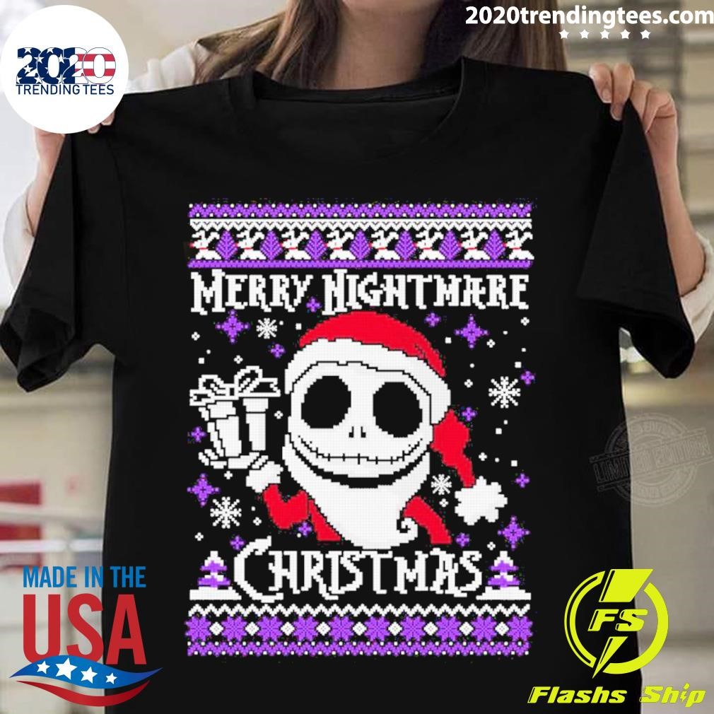 Jack Skellington Hat Santa Merry Nightmare Christmas Ugly T-shirt