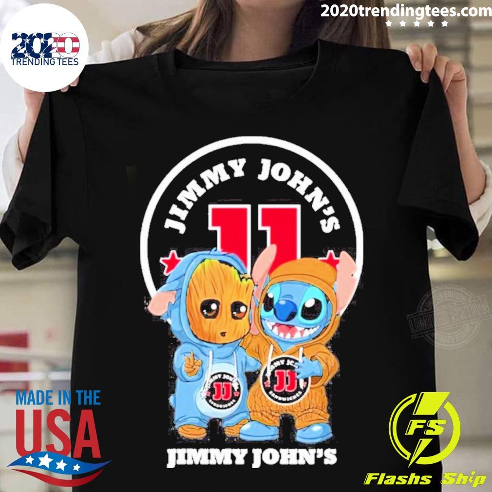 Nice Baby Stitch And Baby Groot Jimmy John’s Logo Shirt