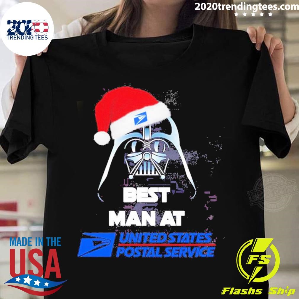 Nice Darth Vader Hat Santa Best Man At United States Postal Service Logo Christmas T-shirt