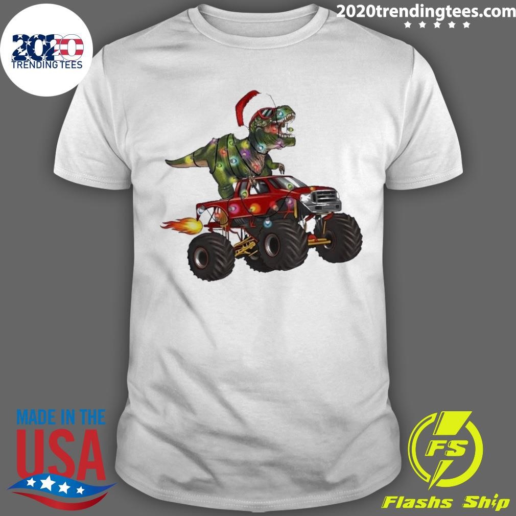 Nice Dinosaur Christmas Truck Santa Claus T-shirt