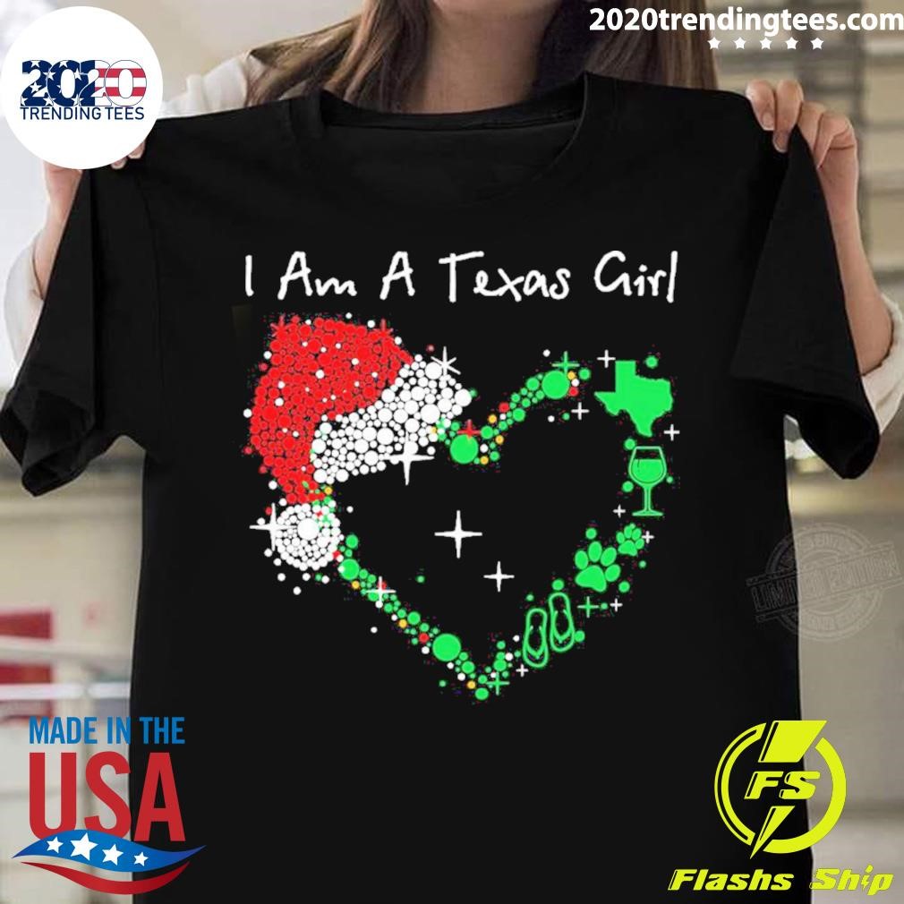 Nice Heart Hat Santa I Am A Texas Girl Merry Christmas Shirt