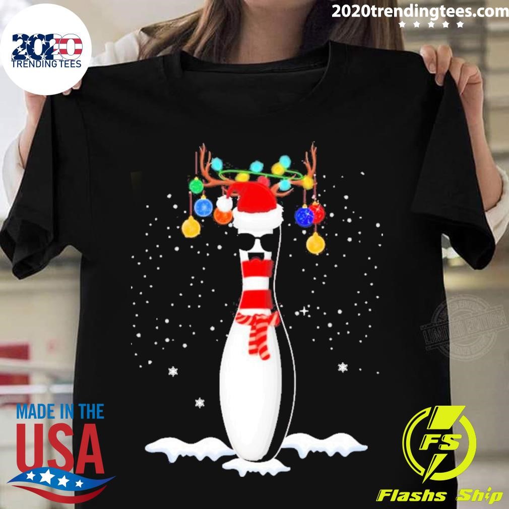 Official Bowling Christmas Santa Hat Xmas T-shirt