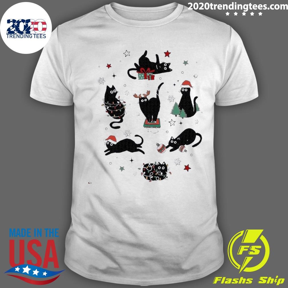 Official Christmas Black Cats Santa T-shirt
