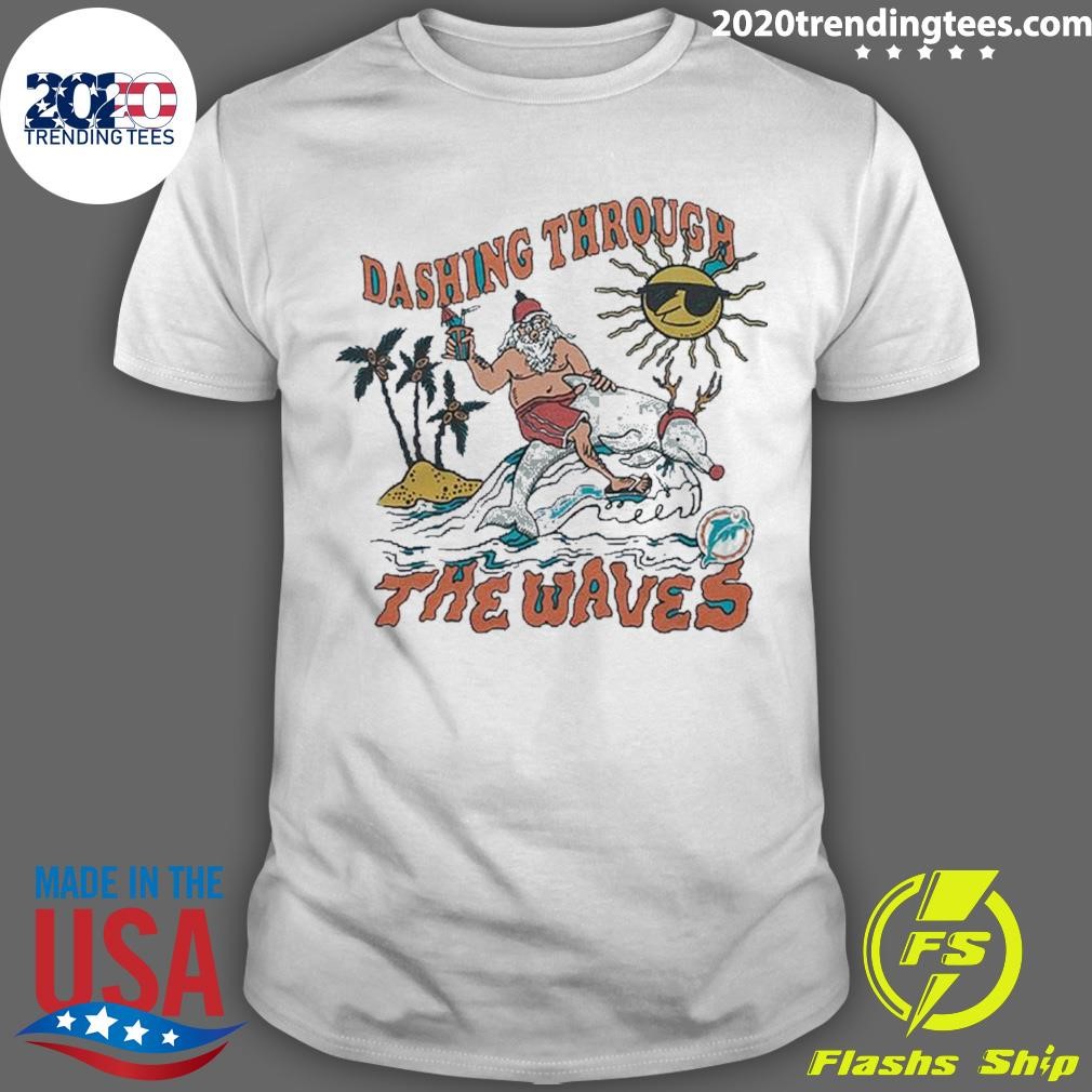 Original Nfl Miami Dolphins Christmas Dashing Through The Waves T-shirt