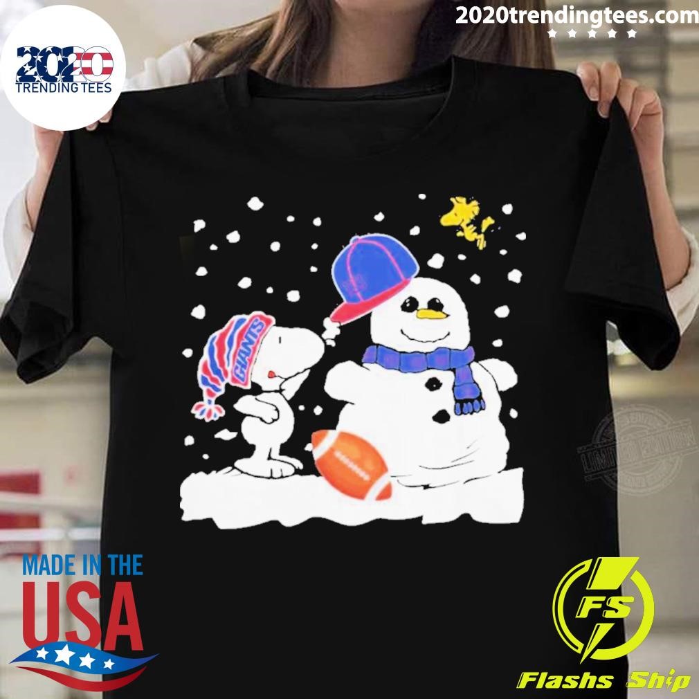 Peanuts Snoopy And Woodstock Snowman New York Giants T-shirt