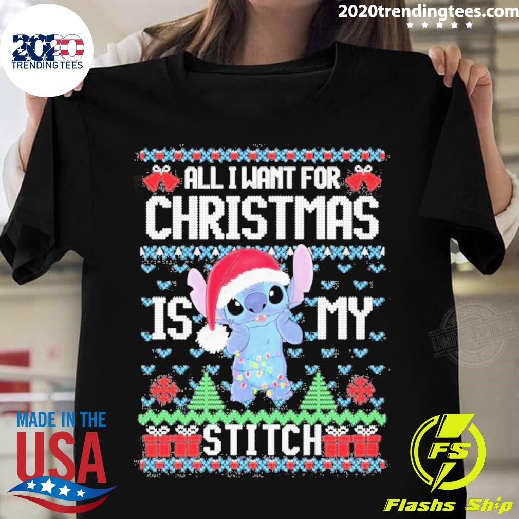 Premium Baby Stitch Hat Santa All I Want For Christmas Is My Stitch Ugly Christmas T-shirt