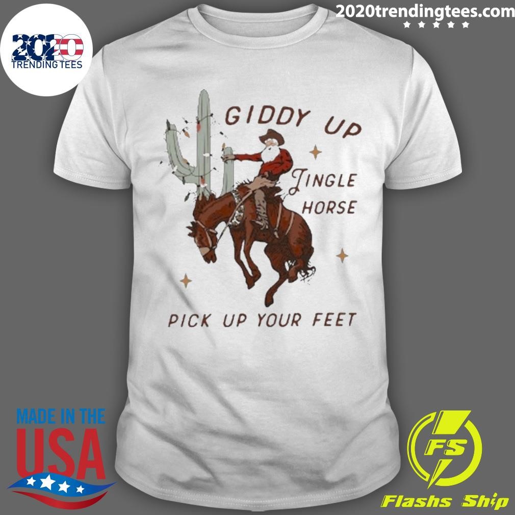 Premium Cowboy Christmas Giddy Up Jingle Horse Pick Up Your Feet T-shirt