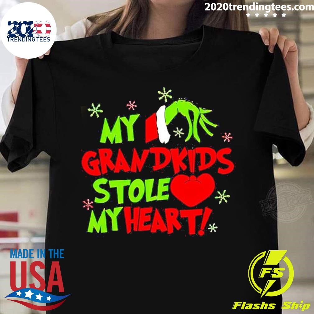Premium Grinch Hand My Grandkids Stole My Heart Christmas Shirt