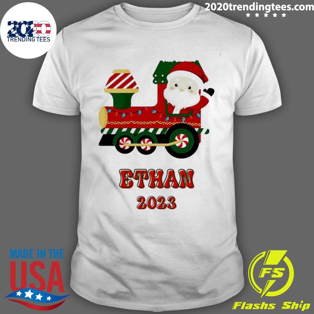 Premium Santa Claus Driving Train Xmas Custom Name T-shirt