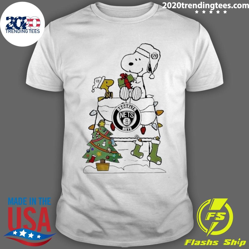 Premium Snoopy And Woodstock Snow Igloo Brooklyn Nets Christmas T-shirt