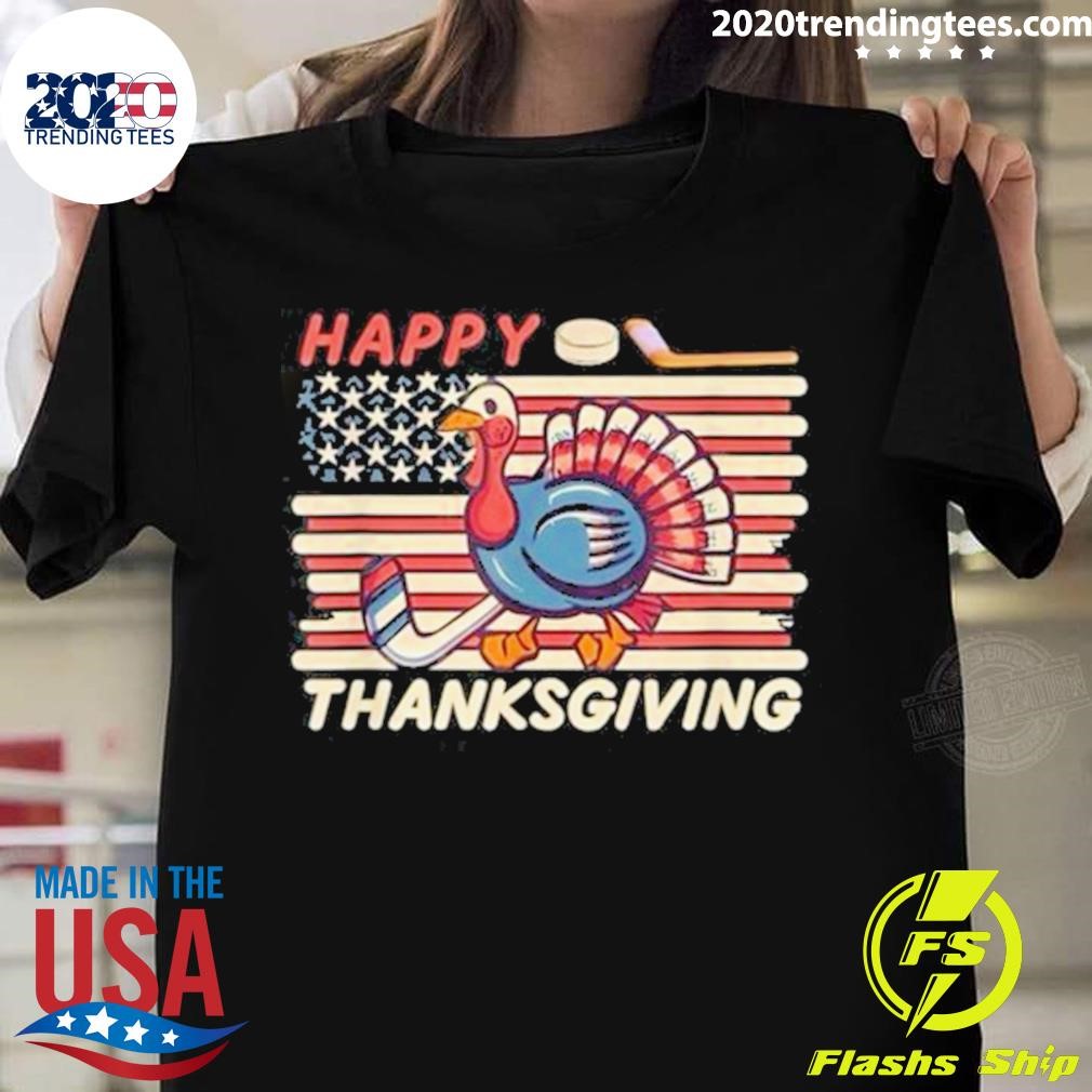 Premium Us American Flag Turkey Vintage Happy Thanksgiving Hockey T-shirt