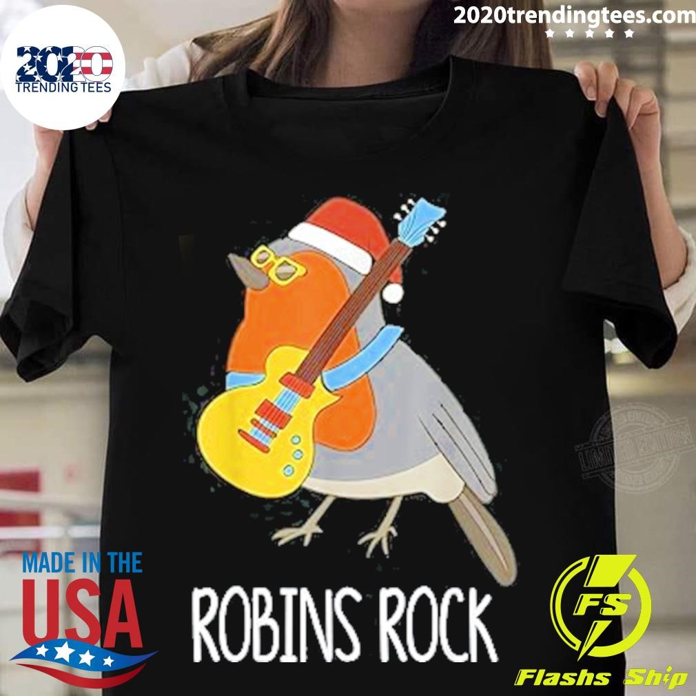 Robins Rock Funny Cute Rocking Bird Robin Christmas T-shirt