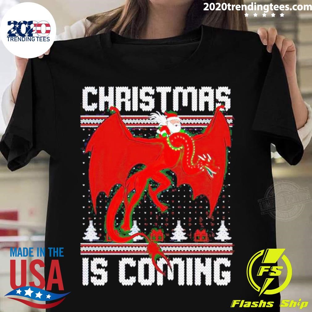 Santa Riding Dragon Christmas Is Coming T-shirt