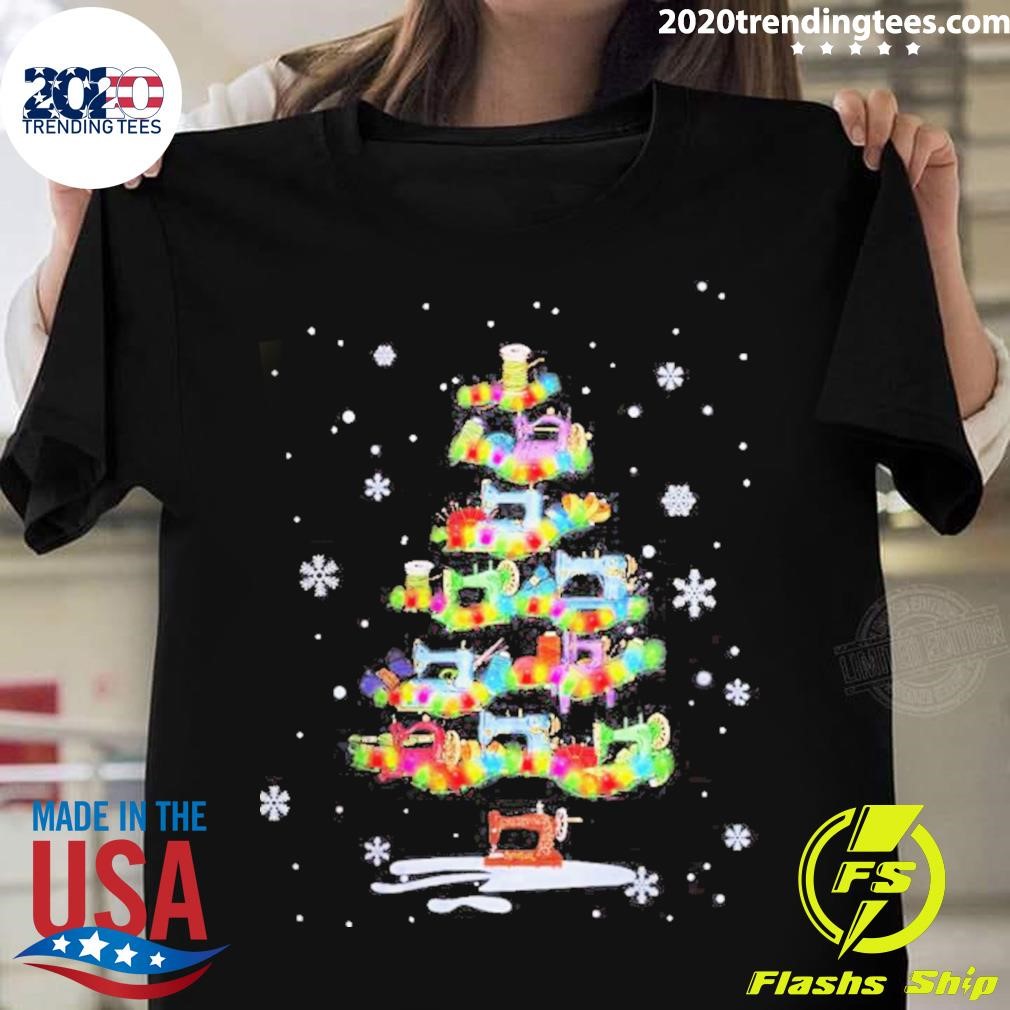 Sewing Pine Tree Merry Christmas T-shirt