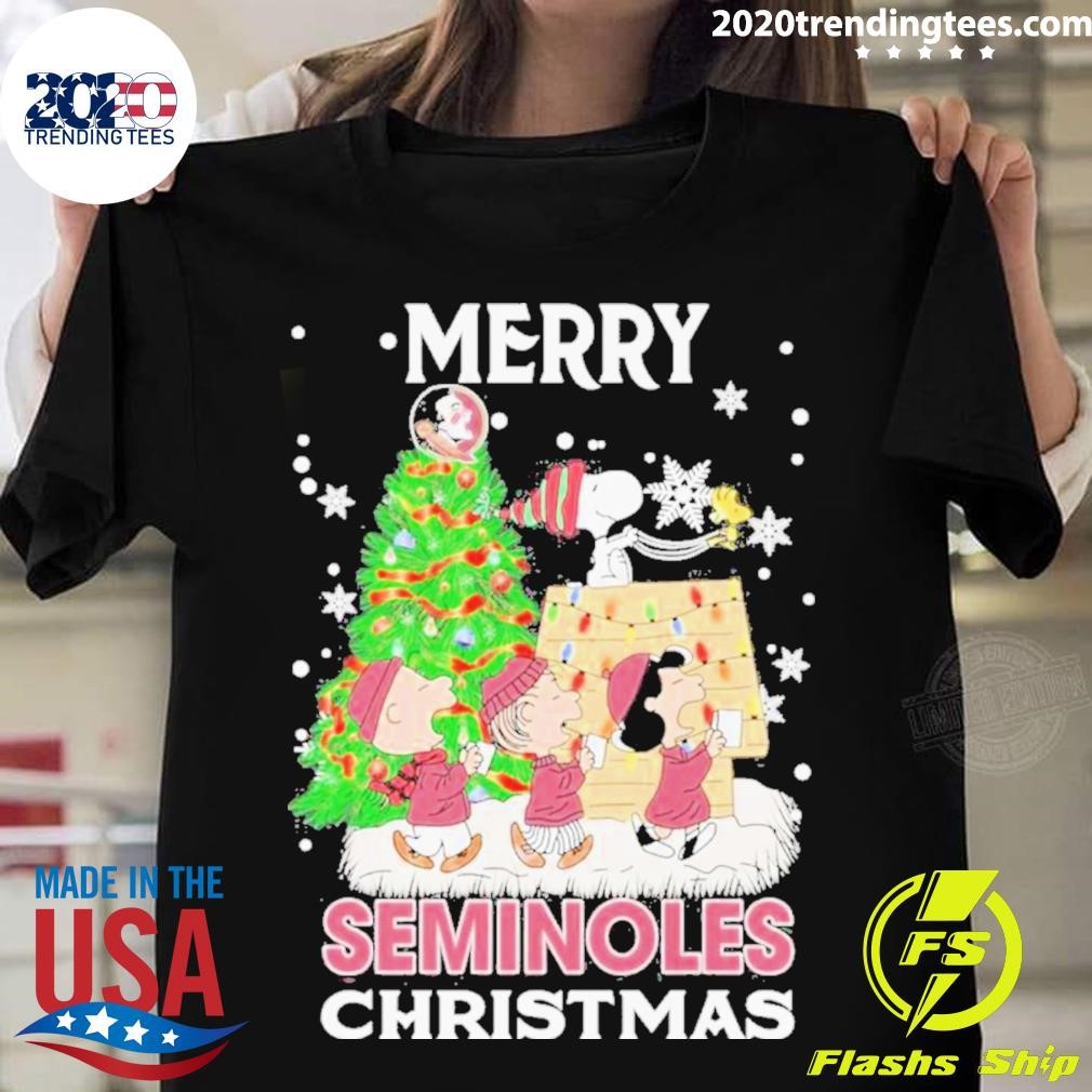 Snoopy And Friends Singing Merry Florida State Seminoles Christmas T-shirt
