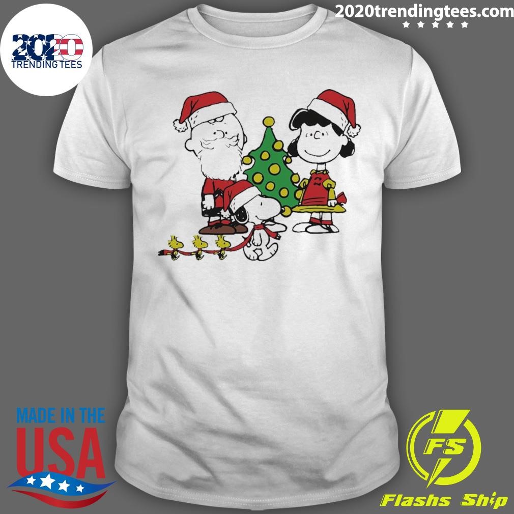 Snoopy, Charlie Brown,lucy Van Pelt And Woodstock Santa Merry Christmas T-shirt