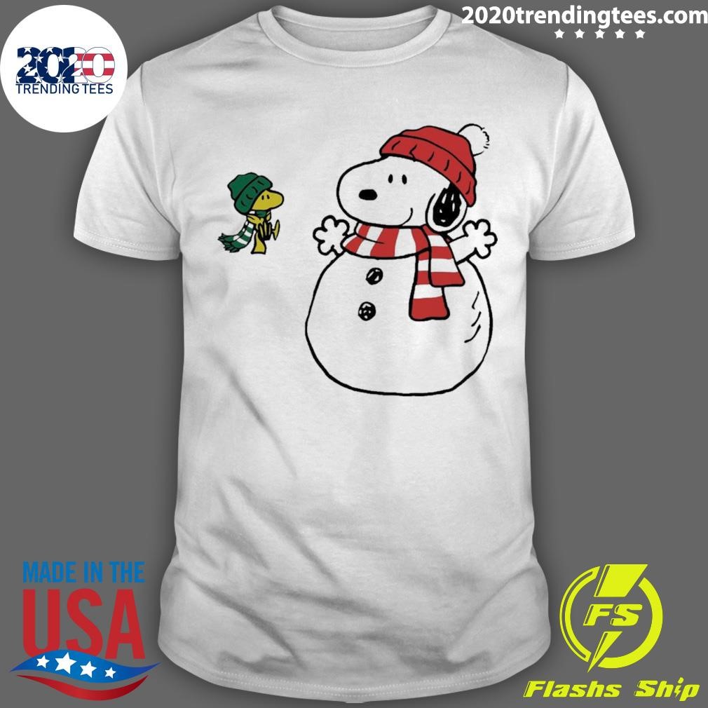 Snoopy Snowman And Woodstock Merry Christmas T-shirt