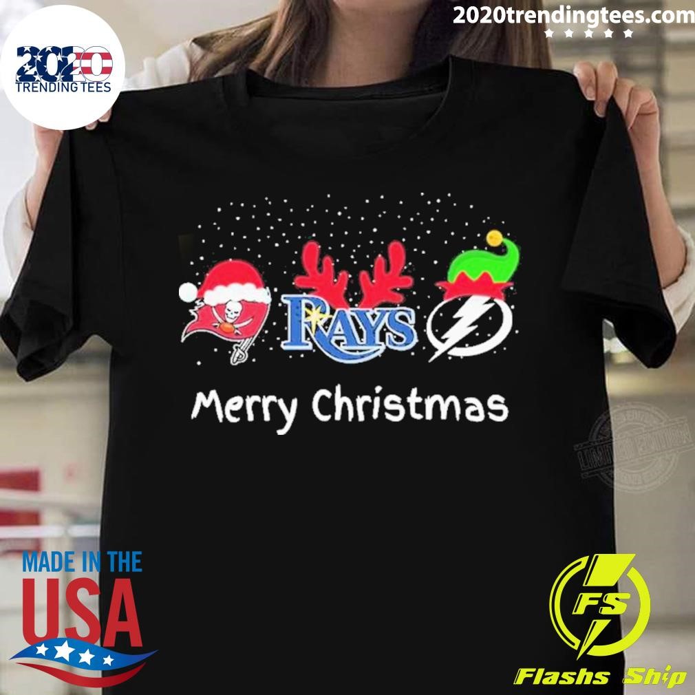 Tampa Bay Sports Teams Santa Hat Reindeer Elf Merry Christmas T-shirt