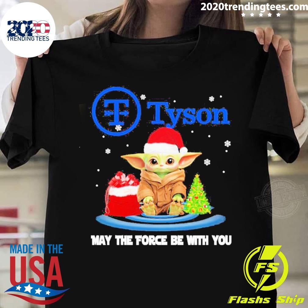 Top Baby Yoda Hat Santa Tyson May The Force Be With You Logo Christmas T-shirt