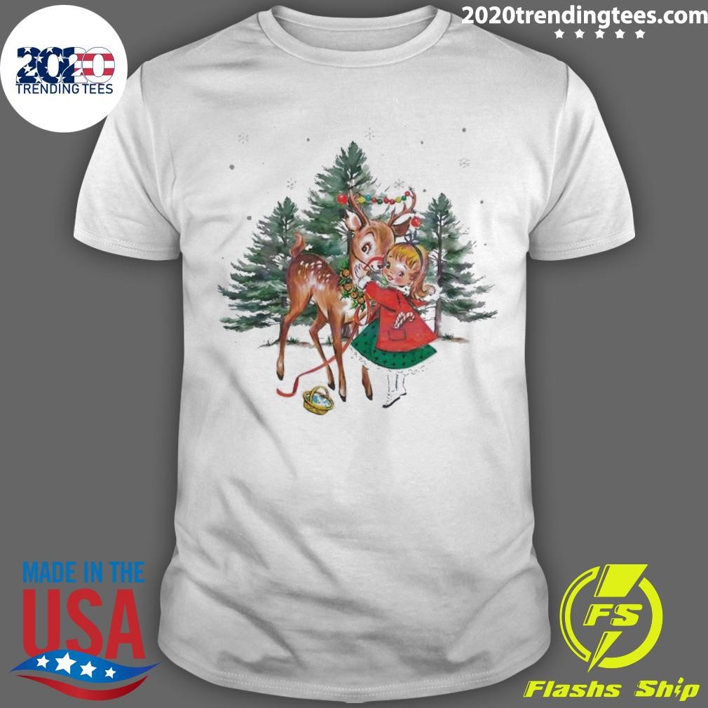 Top Christmas Girl And Reindeer T-shirt