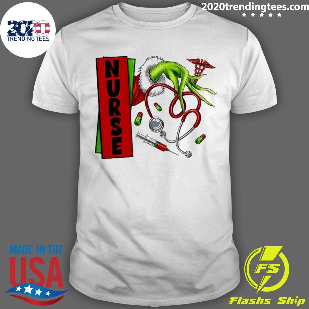 Top Christmas Grinch Hand Nurse T-shirt