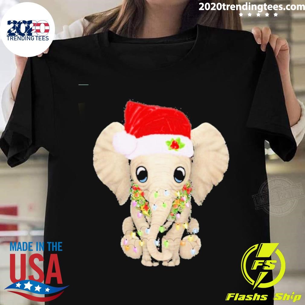 Top Elephant Hat Santa Light Merry Christmas T-shirt