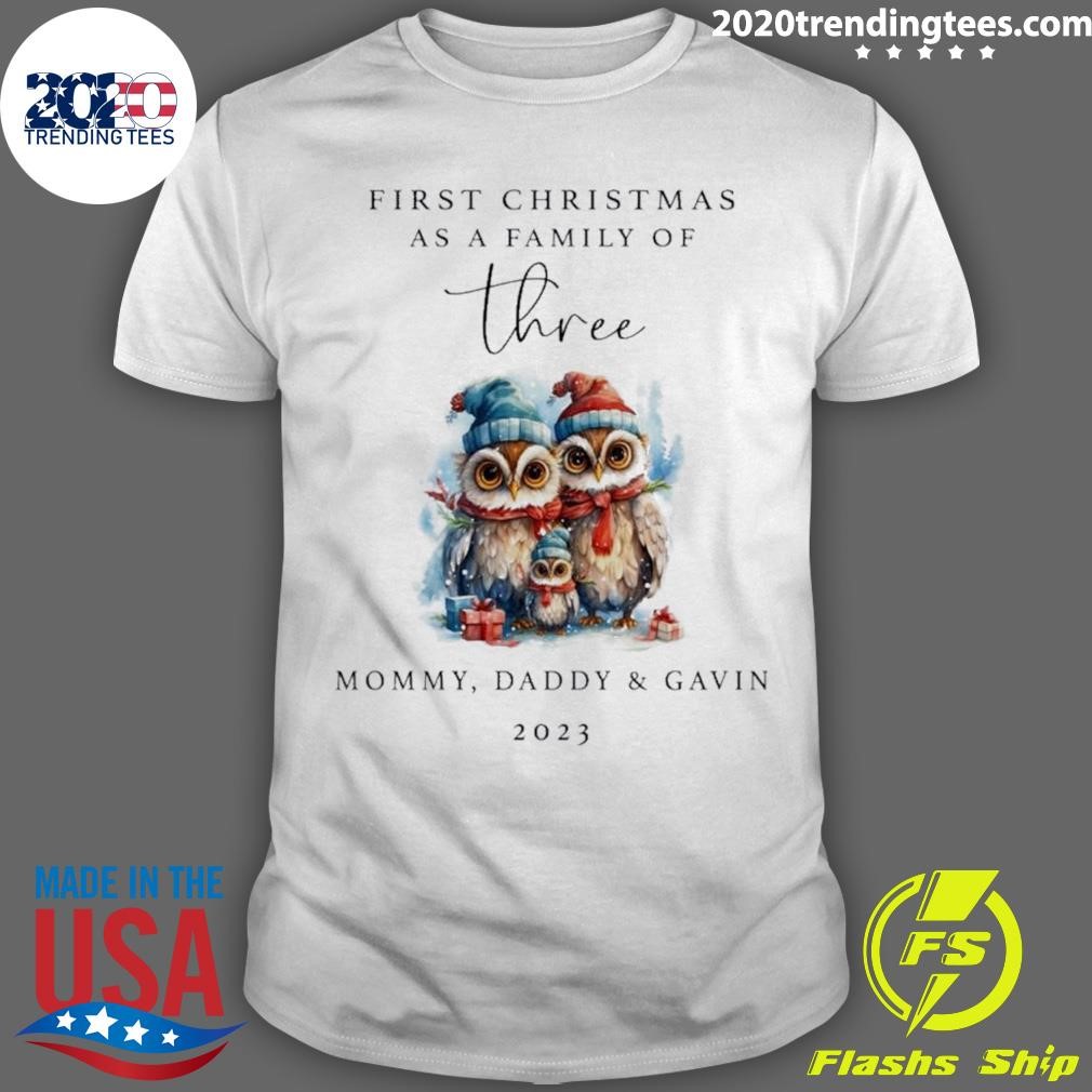 Top First Christmas As A Family Of Three Owl Family Xmas T-shirt
