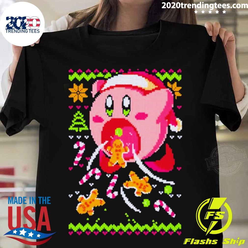 Top Kirby Santa Hat Gingerbread Ugly Christmas T-shirt