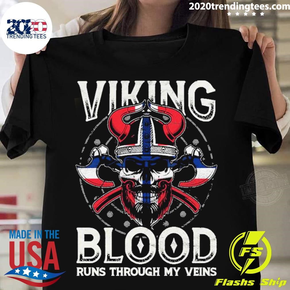 Viking Blood Norwegen Flag Skull Norwegian T-shirt