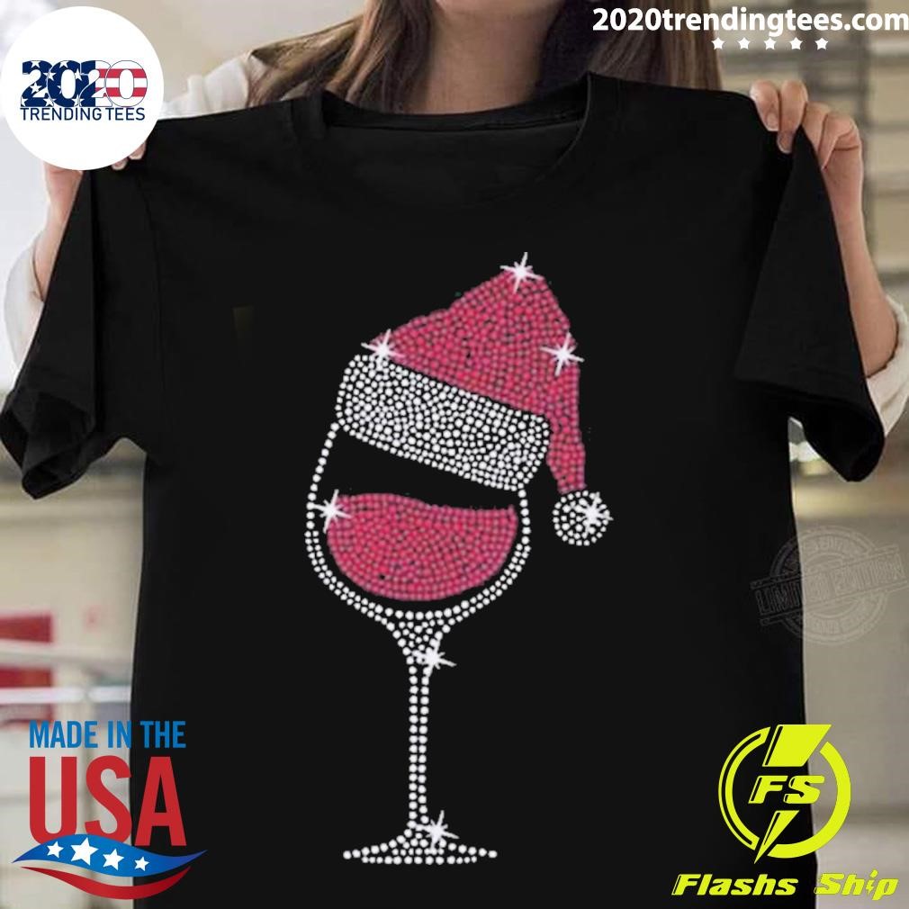 Women’s Christmas Jewelry Red Wine Glass Print T-shirt