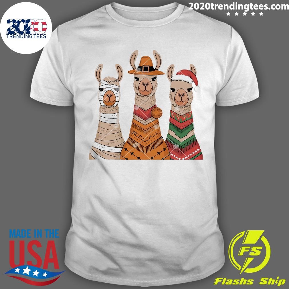 Funny Due To Inflation Halloween Thanksgiving Christmas Llama T-shirt